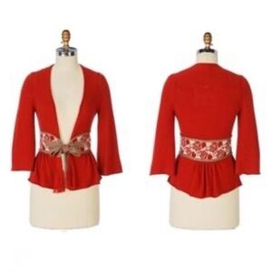 Anthropologie Moth RARE Quicksilver Rose Cardigan w/ Flare Sleeves & Fridge Belt
